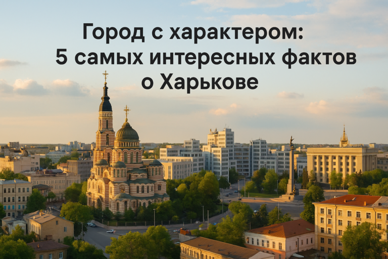 Панорама Харькова на закате с Благовещенским собором и зданием Госпрома на фоне