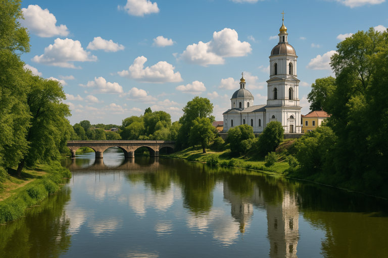 Вид на річку Рось і храм у Білій Церкві