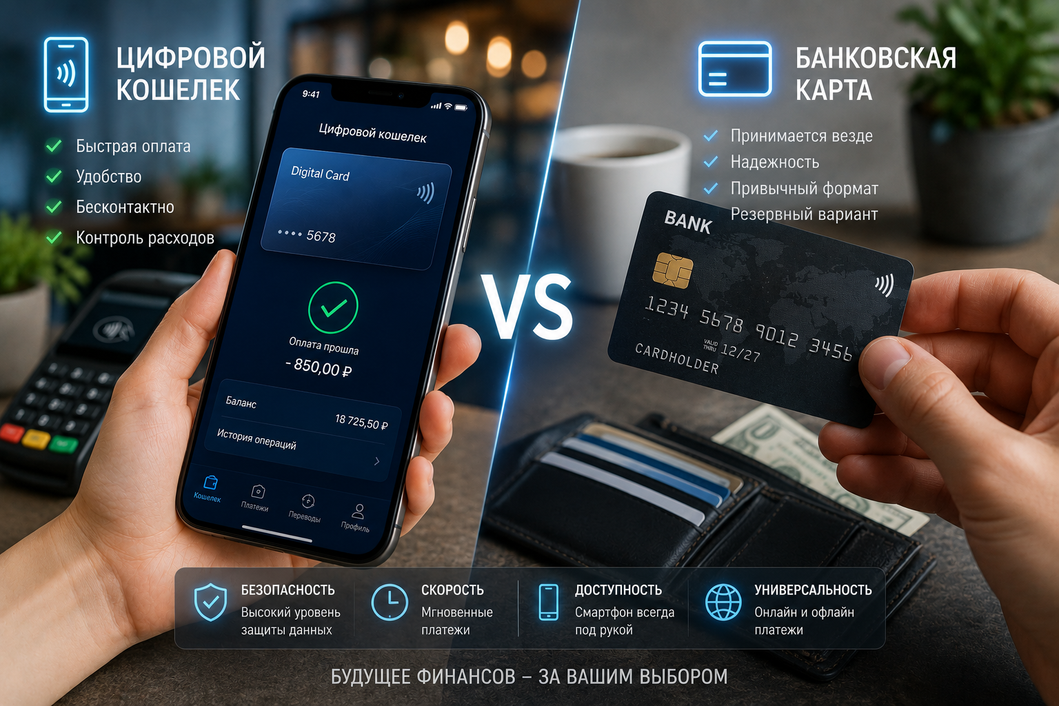 Оплата через цифровой кошелек и банковскую карту в современном мобильном приложении