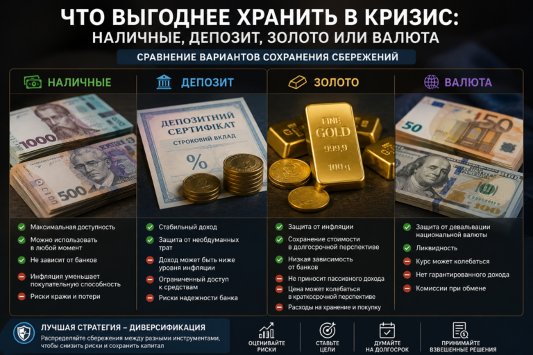 Что выгоднее хранить в кризис — наличные, депозит, золото или иностранная валюта