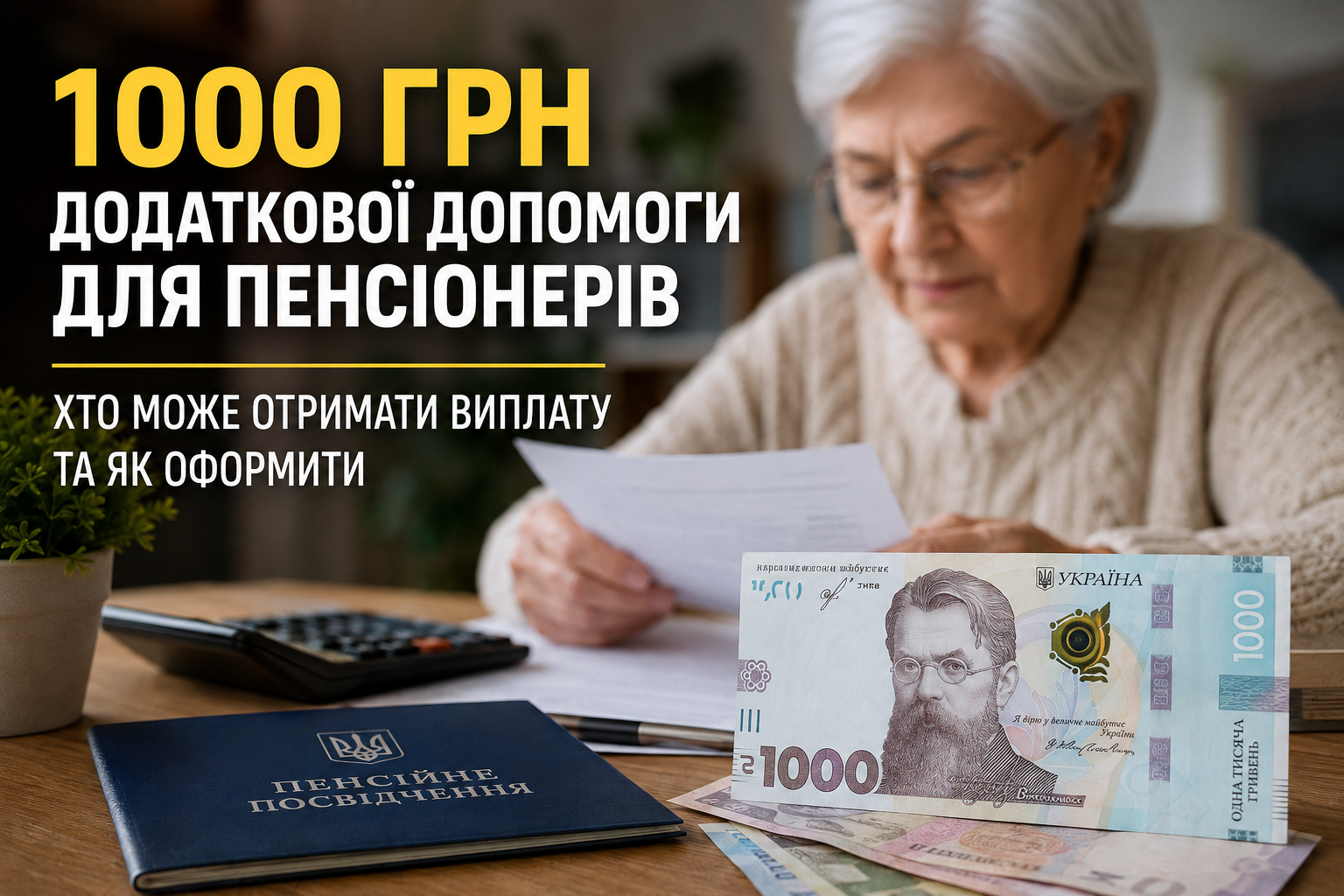1000 грн додаткової допомоги для пенсіонерів в Україні у 2026 році